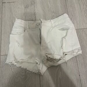 SHEIN White Distressed Jean Shorts
